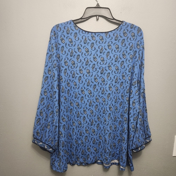 J.jill wherever collection women's blouse top size 2X long sleeve blue f… - Picture 6 of 7